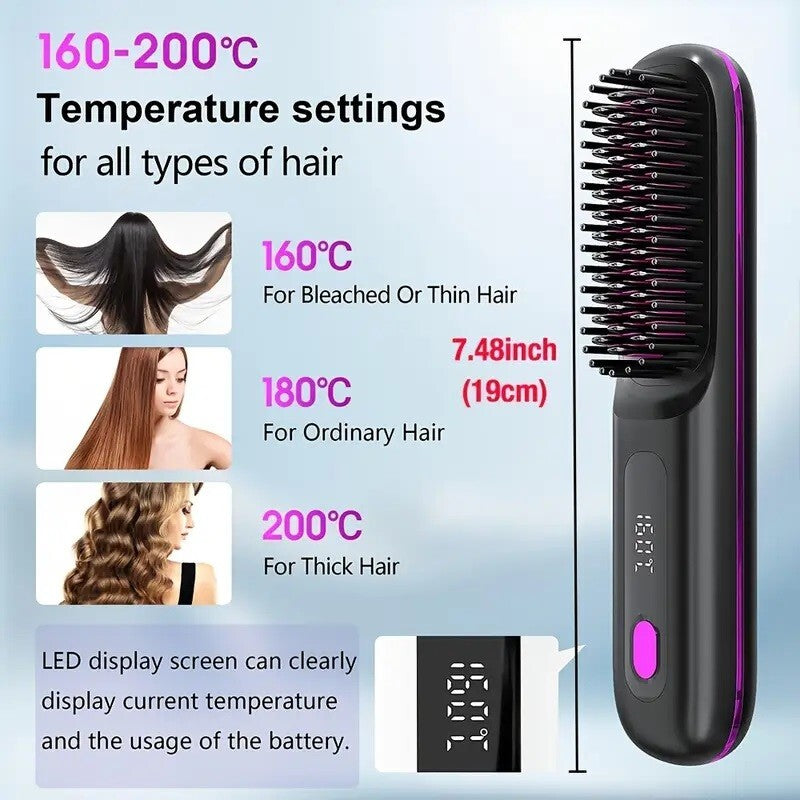 Cordless Portable Hair Straightener Brush