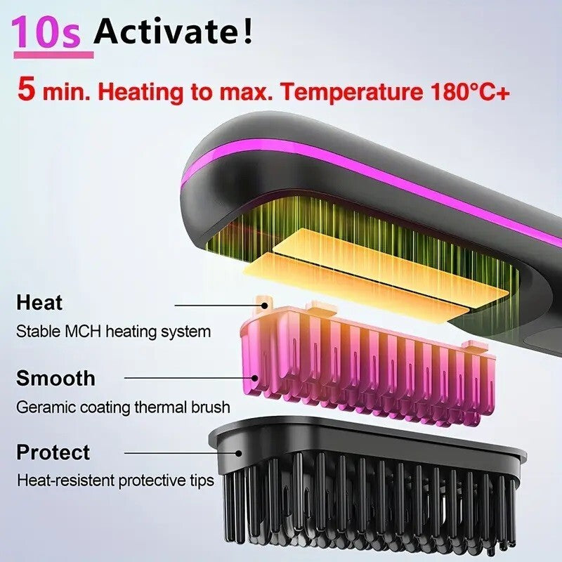 Cordless Portable Hair Straightener Brush